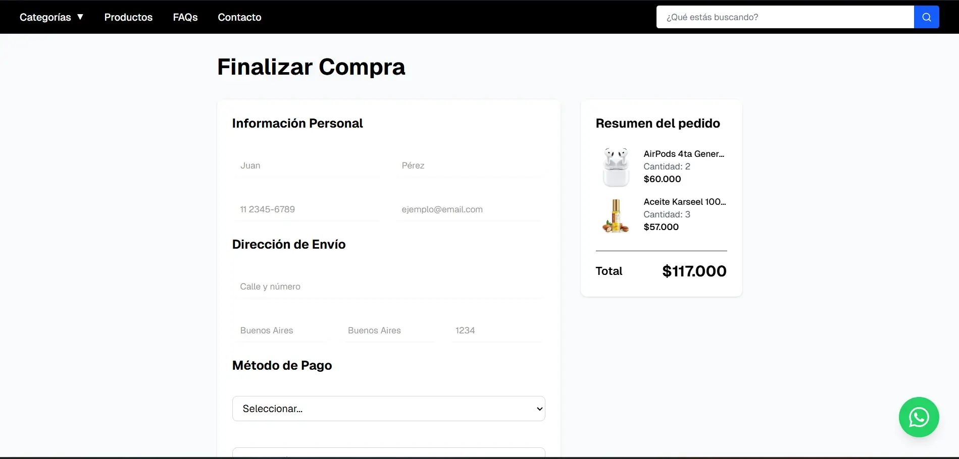 Paso 3: Finalizar compra - Vista Desktop