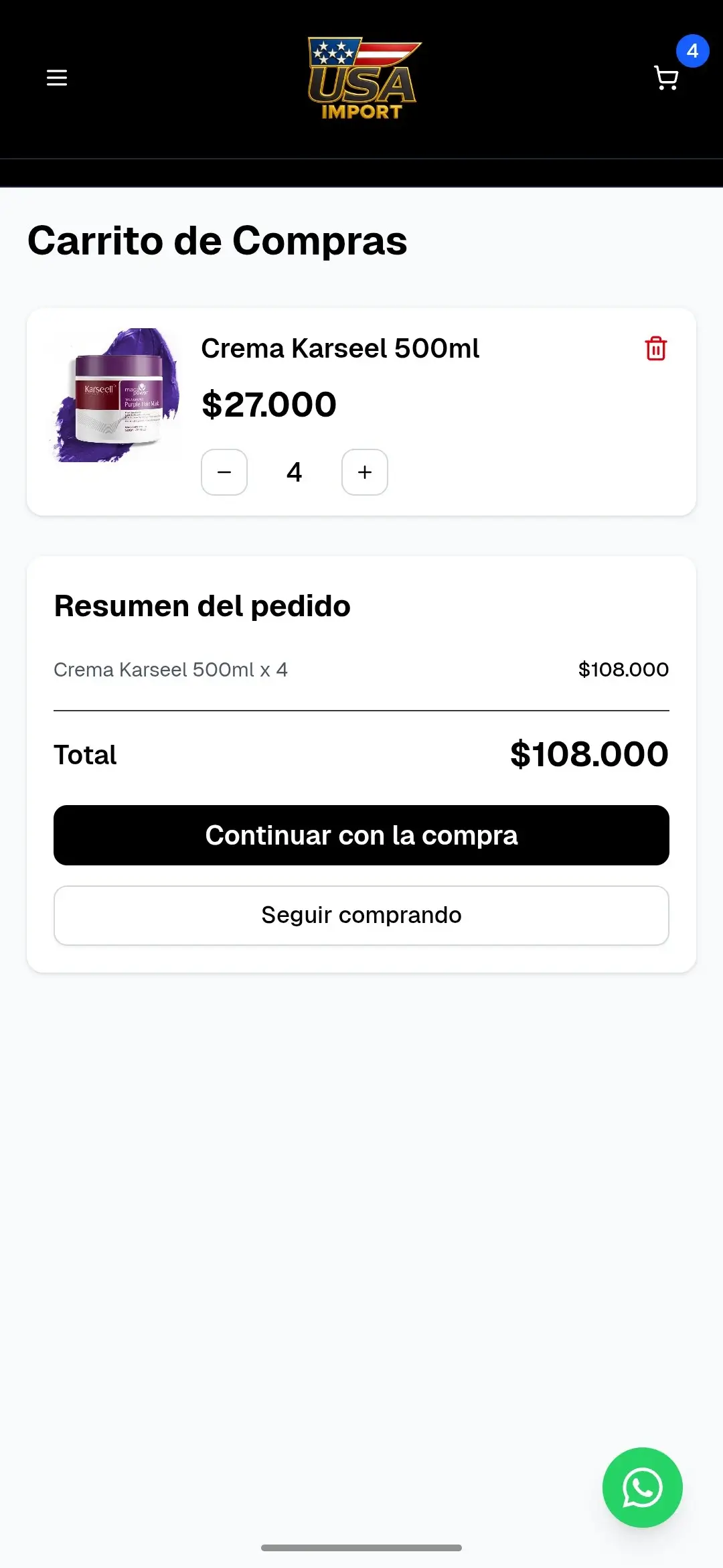 Paso 2: Carrito de compras - Vista Mobile